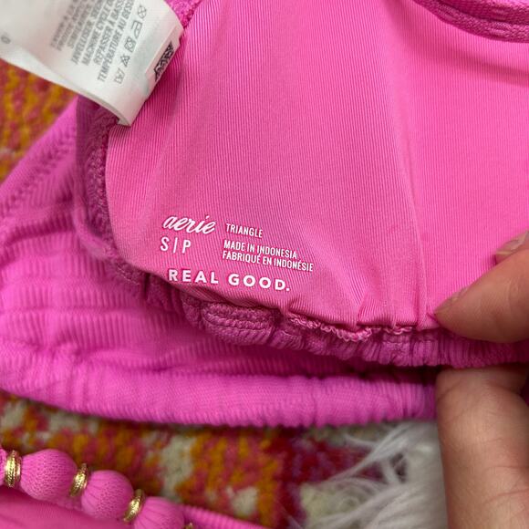 NEW Aerie Pink Padded Cheeky Triangle Matching Bikini Swimsuit Small / Medium - Picture 5 of 6